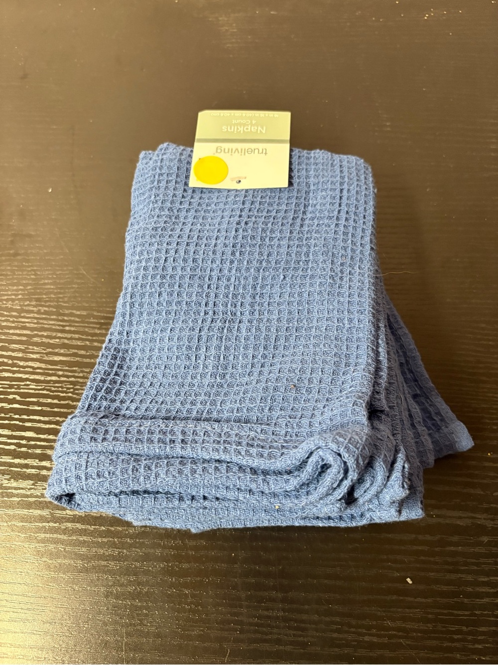 Trueliving Blue Waffle Weave Cloth Napkins Set of 4 16x16 Cotton
